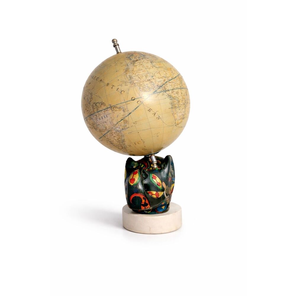 Stone Elephant World Globe on Painted  on Marble Base Art Deco. Rare.  Read